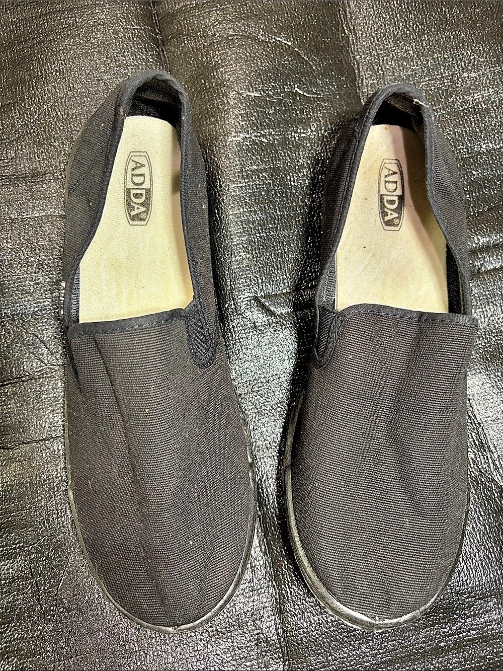 ADDA Black Canvas Slip-On Shoes